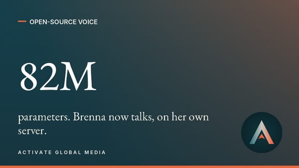 Kokoro, the open-source voice model behind Brenna: 82 million parameters.